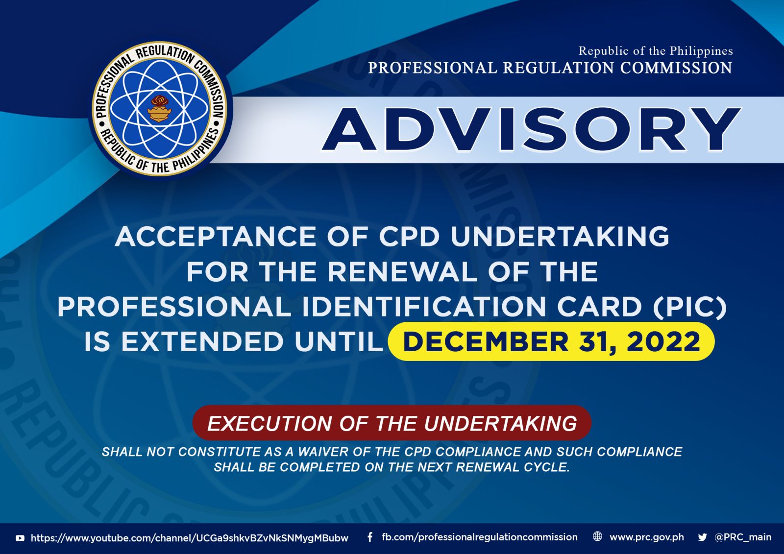 Extension of the Acceptance of the Undertaking for the Renewal of